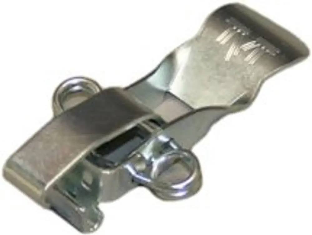 BOSCH Schnellverschluss aus Metall mit zwei Ösen. Das Produkt hat eine flache, glatte Oberfläche und eignet sich zum schnellen Sichern oder Verbinden von Gegenständen.